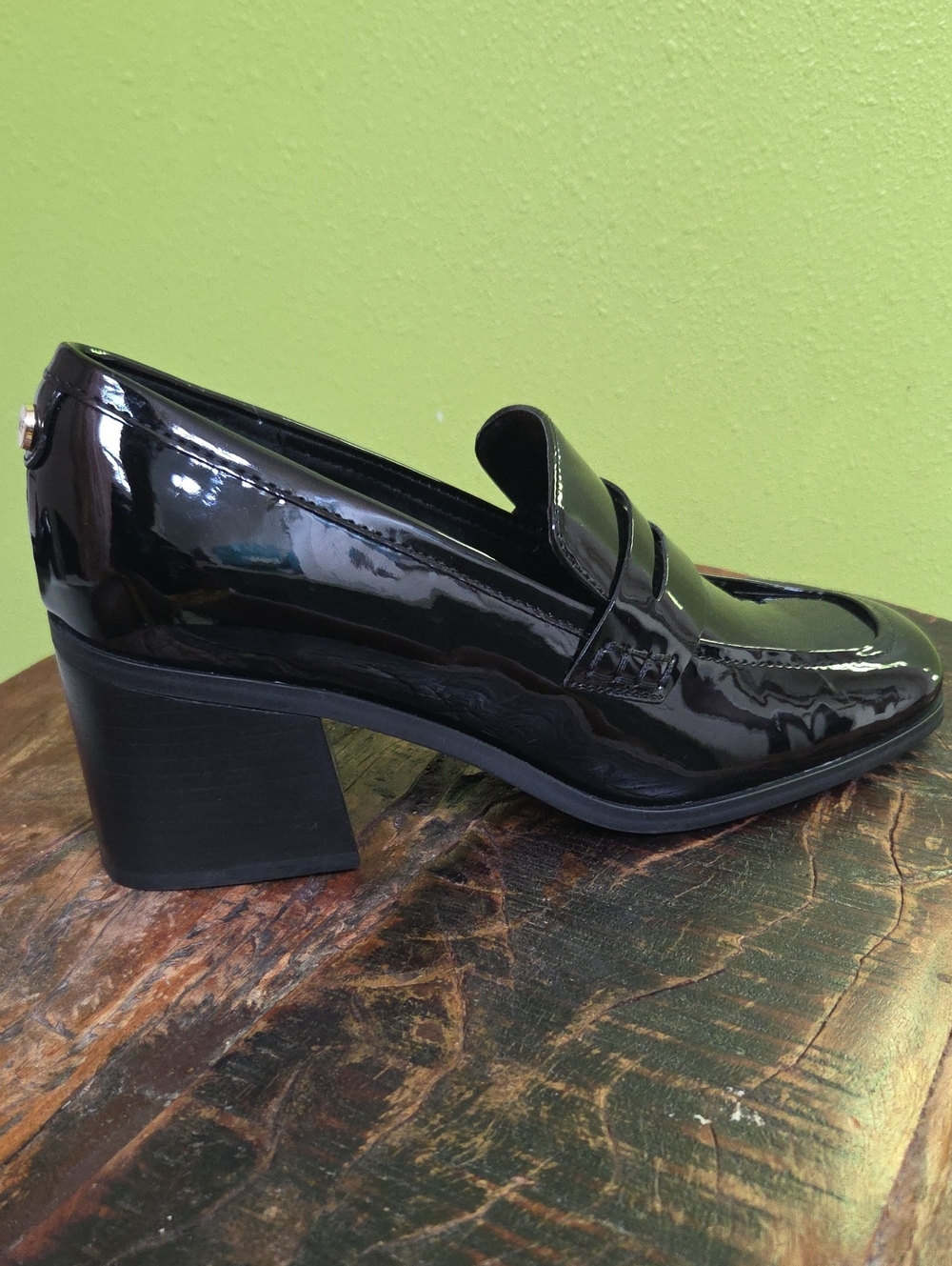 Marc Fisher Kchris Black Patent Leather Block Heel Loafer